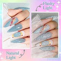 Mizhse Reflective Gel Nail Polish Base Coat 10Ml, 2 In 1 Glitter Shiny Rubber Base Coat Nail Art Soak Off Shimmery Manicure Set For Home Salon 6 Pcs