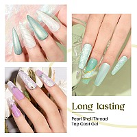 Mizhse Pearl Top Coat Gel Nail Polish, Mermaid Glitter Nail Gel Polish Shiny Shell Thread Drawing Soak Off Uv Led Nail Gel For Nail Salon Home Diy Manicure 1Pc 10Ml