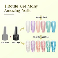 Mizhse Pearl Top Coat Gel Nail Polish, Mermaid Glitter Nail Gel Polish Shiny Shell Thread Drawing Soak Off Uv Led Nail Gel For Nail Salon Home Diy Manicure 1Pc 10Ml