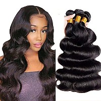 10A Body Wave Bundles Human Hair 14 16 18 Inch Human Hair Bundles Body Wave 3 Bundles 100% Unprocessed Brazilian Virgin Hair Extensions Natural Black