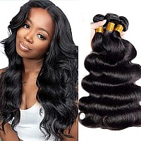 10A Body Wave Bundles Human Hair 14 16 18 Inch Human Hair Bundles Body Wave 3 Bundles 100% Unprocessed Brazilian Virgin Hair Extensions Natural Black