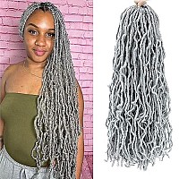 Soft Locs Crochet Hair 24 Inch 6 Packs Grey Color Curly Wavy Crochet Synthetic Braiding Hair Extensions Dreads Crochet (24 Inch Grey)