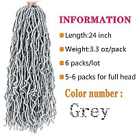 Soft Locs Crochet Hair 24 Inch 6 Packs Grey Color Curly Wavy Crochet Synthetic Braiding Hair Extensions Dreads Crochet (24 Inch Grey)