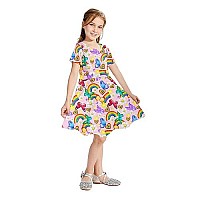 Raisevern Toddler Girl Dress Rainbow Butterflies Print T Shirt Dresses Short Sleeve Casual Sundress Summer Holiday Birthday Swing Little Kids Theme Party Twirly Skirt 4-5T Pink