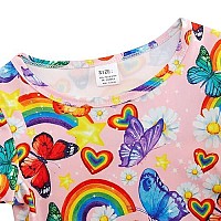 Raisevern Toddler Girl Dress Rainbow Butterflies Print T Shirt Dresses Short Sleeve Casual Sundress Summer Holiday Birthday Swing Little Kids Theme Party Twirly Skirt 4-5T Pink