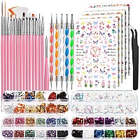 Nail Art Brushes Set, Fandamei Nail Design Kit, Nail Art Dotting Pens, Nail Stickers, Butterfly Nail Art Sequins, Nail Foils, Nail Art Flakes Iridescent, Rhinestones For Nails