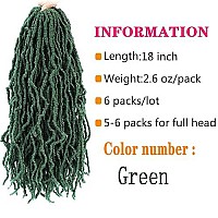 Soft Locs Crochet Hair 18 Inch 6 Packs Green Color Curly Wavy Crochet Synthetic Braiding Hair Extensions Dreads Crochet (18 Inch Green)