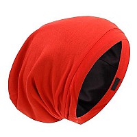 Silk Satin Lined Bonnet Sleep Cap - Adjustable Stay On All Night Hair Wrap Cover Slouchy Beanie For Curly Hair Protection For Women And Men - Red