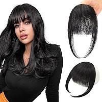 Flufymooz Clip In Bangs 100% Human Hair, Bangs Hair Clip Extensions, Clip On Bangs Wispy Bangs French Bangs Fringe With Temples Hairpieces For Women, Fake Bangs For Daily Wear(French Bangs Natural Black )