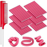 60 Pieces Flexible Foam Curling Rods Twist Foam Hair Rollers No Heat Hair Rods Rollers And Stainless Steel Rat Tail Flexible Rods For Long Hair Short Hair Women Girls (Red, 06 X 95 Inch)