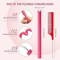 60 Pieces Flexible Foam Curling Rods Twist Foam Hair Rollers No Heat Hair Rods Rollers And Stainless Steel Rat Tail Flexible Rods For Long Hair Short Hair Women Girls (Red, 06 X 95 Inch)