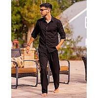 Coofandy Men 2 Piece Linen Set Outfits Beach Button Down Shirts And Drawstring Waist Pants Sets Summer Yoga Outfits