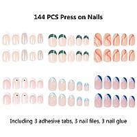 6 Packs (144 Pcs) Press On Nails Medium, Vaveah Fake Nails With Designed, Stick On Nails, False Nails With Nail Glue On Nails For Women (Medium Set 6)