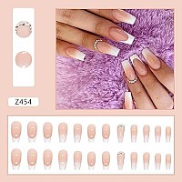 24 Pcs French Tip Press On Nails Medium Fake Nails, Square Shaped Glue On Nails Glossy Full Cover False Nails With Designs Acrylic Nails Press Ons For Women Girls