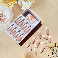 24 Pcs French Tip Press On Nails Medium Fake Nails, Square Shaped Glue On Nails Glossy Full Cover False Nails With Designs Acrylic Nails Press Ons For Women Girls