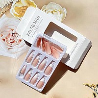 24 Pcs French Tip Press On Nails Medium Fake Nails, Square Shaped Glue On Nails Glossy Full Cover False Nails With Designs Acrylic Nails Press Ons For Women Girls