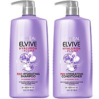 LOreal Paris Elvive Hyaluron Plump Shampoo and conditioner Set for Dehydrated, Dry Hair with Hyaluronic Acid care complex, 1 Kit (2 Products)