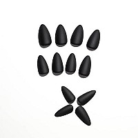 Black Press On Nails Medium Stiletto Almond,Kqueenest Matte Pure Color Acrylic Nails Kit Reusable Fake Nails With Feature Protective Uv Coating For Women Nail Art Manicure In 24Pcs