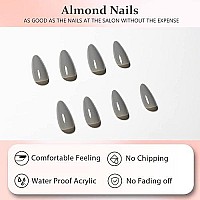 Gray Press On Nails Medium Stiletto Almond,Kqueenest Pure Color Acrylic Nails Kit Reusable Fake Nails With Feature Protective Uv Coating For Women Nail Art Manicure In 24Pcs