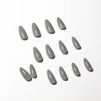 Gray Press On Nails Medium Stiletto Almond,Kqueenest Pure Color Acrylic Nails Kit Reusable Fake Nails With Feature Protective Uv Coating For Women Nail Art Manicure In 24Pcs