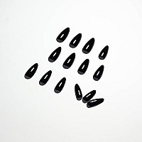 All Black Press On Nails Medium Stiletto Almond,Kqueenest Pure Color Acrylic Nails Kit Reusable Fake Nails With Feature Protective Uv Coating For Women Nail Art Manicure In 24Pcs