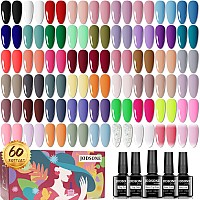 Jodsone Gel Nail Polish Kit 60 Pcs With 5 Bottles Of Base And Glossy Matte Top Coat Soak Off Gel Nail Set Suitable For All Seasons Gel Polish Gifts