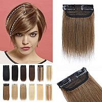 S-Noilite Clip In Hair Extensions For Short Hair 100% Real Human Hair 1Pcs 2 Clips Clip In Hairpieces For Women With Thinning Hair Add Hair Volume 8G 4Inch-Light Brown