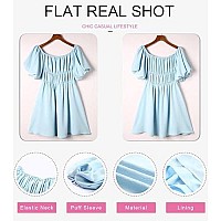 Dokotoo Women One Shoulder Dresses Fashion 2023 Lantern Sleeve Blue Pirate Dress Ruffle Elastic Waist A-Line Spring Dresses For Wedding Guest X-Large