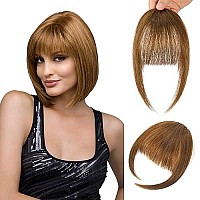 Flufymooz Clip In Bangs 100% Human Hair, Bangs Hair Clip Extensions, Clip On Bangs Wispy Bangs French Bangs Fringe With Temples Hairpieces For Women, Fake Bangs For Daily Wear(French Bangs Medium Golden Brown)