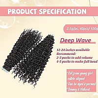 Tape In Hair Extensions Human Hair Deep Wave 100% Real Human Hair Extensions Seamless Skin Weft Adhesive Tape Hair For Women, Curly Natural Black 9A Brazilian Remy Tape Ins 22 100Gpack Glue In Hair