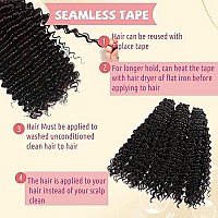 Tape In Hair Extensions Human Hair Deep Wave 100% Real Human Hair Extensions Seamless Skin Weft Adhesive Tape Hair For Women, Curly Natural Black 9A Brazilian Remy Tape Ins 22 100Gpack Glue In Hair