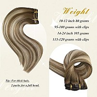 Full Shine Clip In Hair Extensions Real Human Hair Brown To Blonde 120G 7Pcs Invisible Clip In Human Hair Extensions Medium Brown Mix Platinum Blonde Double Weft Hair Extension Straight Hair 22 Inch