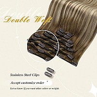 Full Shine Clip In Hair Extensions Real Human Hair Brown To Blonde 120G 7Pcs Invisible Clip In Human Hair Extensions Medium Brown Mix Platinum Blonde Double Weft Hair Extension Straight Hair 22 Inch