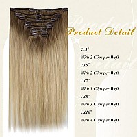 Full Shine Blonde Clip In Extensions Real Human Hair Balayage Chestnut Brown To Honey Blonde Mix Platinum Blonde Clip In Human Hair Extensions 7 Pcs 120G Double Weft Hair Extension Clip Ins 16 Inch