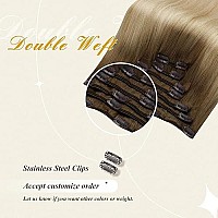 Full Shine Blonde Clip In Extensions Real Human Hair Balayage Chestnut Brown To Honey Blonde Mix Platinum Blonde Clip In Human Hair Extensions 7 Pcs 120G Double Weft Hair Extension Clip Ins 16 Inch