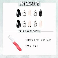 Imsohot Glossy Stiletto Press On Nails Medium Almond Black Fake Nails Diamond Spider Web False Nails With Deisgns Glitter Full Cover Acrylic Nails