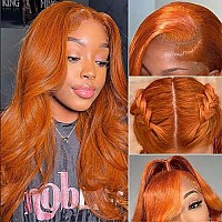 Ginger Orange Lace Front Wigs Human Hair Colored Body Wave Human Hair Wigs For Black Women Glueless Ginger Wig 13X4 Transparent Hd Lace Frontal Wigs Pre Plucked With Baby Hair Brazilian Remy Hair 18 Inch