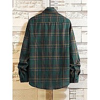 Floerns Mens Causal Flannel Plaid Shirts Long Sleeve Button Up Work Shirts Dark Green Plaid M