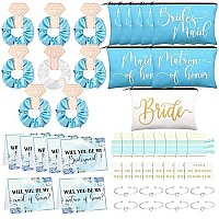 63 Pcs Bride Bridesmaid Proposal Gift Maid Of Honor Gifts Matron Of Honor Gifts Brides Bridesmaid Cosmetic Makeup Bag Hair Knotted Bracelets Invitation Cards For Wedding Bachelorette (Bright Style)