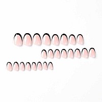 Foccna French Tip Fake Nails Black Press On Nails Short Acrylic Full Cover False Nails For Daily Wear Artificail Almond Nails For Women And Girls 24Pcsa