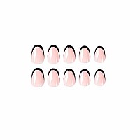 Foccna French Tip Fake Nails Black Press On Nails Short Acrylic Full Cover False Nails For Daily Wear Artificail Almond Nails For Women And Girls 24Pcsa