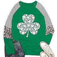 Womens St Patricks Day T Shirt Green Clover Long Sleeve Shirt Leopard Shamrock T-Shirt Lucky Graphic Tee Tops (Green3, Xx-Large)