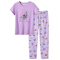 Trendy 2-Piece Butterfly Pajama Tee & Pants Set For Girls - Kids Stripes Summerfallspring Clothing Size 6