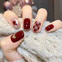 Square Red Fake Nails Valentines Day Press On Nails Short Acrylic Heart Design False Nails Exquisite Artificial Full Cover Glue On Nails Stick On Nails Manicure Decorations For Women Girls 24Pcs