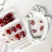 Square Red Fake Nails Valentines Day Press On Nails Short Acrylic Heart Design False Nails Exquisite Artificial Full Cover Glue On Nails Stick On Nails Manicure Decorations For Women Girls 24Pcs