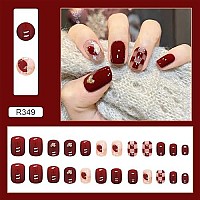 Square Red Fake Nails Valentines Day Press On Nails Short Acrylic Heart Design False Nails Exquisite Artificial Full Cover Glue On Nails Stick On Nails Manicure Decorations For Women Girls 24Pcs