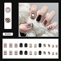 Square Fake Nails Valentines Day Press On Nails Short Acrylic False Nails With Glossy Black Heart Design Nails Artificial Full Cover Glue On Nails Stick On Nails For Women Girls Holidays Manicure Art