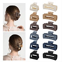 12 Pack Hair Clips,Large Rectangle Clips For Women(4In),Medium Square Claw For Thin Hair(2In),Matte Claw Thick Hair, Neutral Colors And Strong Hold Jaw Clips.