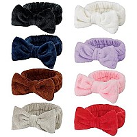 Ondder 8 Pack Spa Headband For Washing Face Makeup Skincare Headbands Bowknot Facial Headbands Fluffy Shower Spa Cosmetic Face Wash Headbands Head Bands Hair Accessories For Women Girls