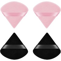 Ainiv 4Pcs Powder Puffs, 2.76 Inch Pure Cotton Soft Triangle Wedge Makeup Powder Puff For Loose Powder Mineral Powder Body Powder Cotton Velour Cosmetic Foundation Sponge Makeup Tool(Black&Pink)